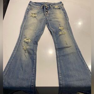 American Eagle NWT Distressed painter flare stretch blue Jeans y2k style